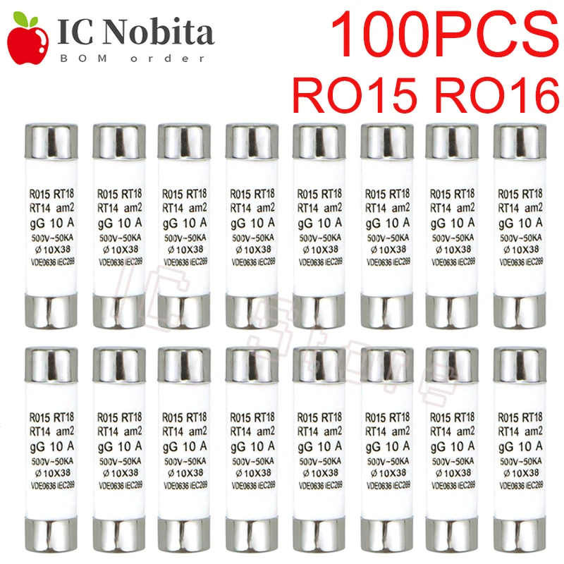 100PCS RO15 RO16 Ceramic Fuse 500V RT14 RT18 RT19 1A 2A 3A 4A 5A 6A 8A 10A 16A 20A 25A 32A 40A 63A R015 R016 14x51mm 10x38mm