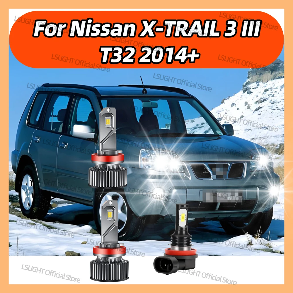 2/6Pcs LED Headlights Fog Bulbs For Nissan X-TRAIL 3 III (T32_, T32R, T32RR) 2014 2015 2016-2026 High Low Beam Head Lamps 6000K