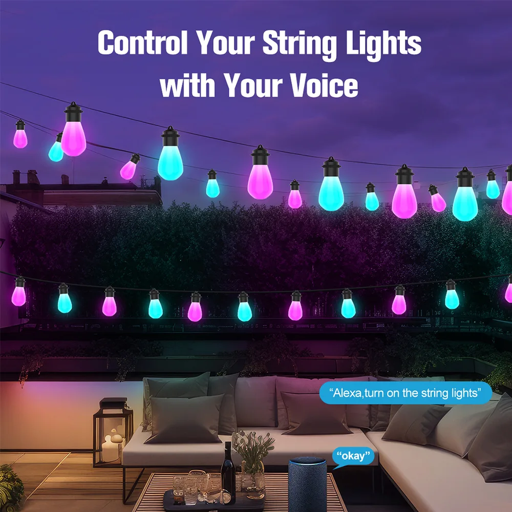 12M 20Bulbs LED String Light Tuya WIFI Smart Bluetooth App Control Fairy Lamps Christmas Garland Festoon Lamp Garden Party Decor