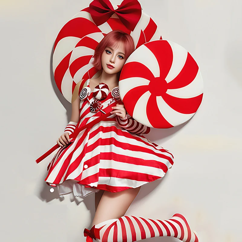 Strój Drag Queen Sukienka w czerwono-białe paski Świąteczny kostium karnawałowy Gogo Klub nocny Impreza Pokaz Strój Fantazyjne ubrania 2223