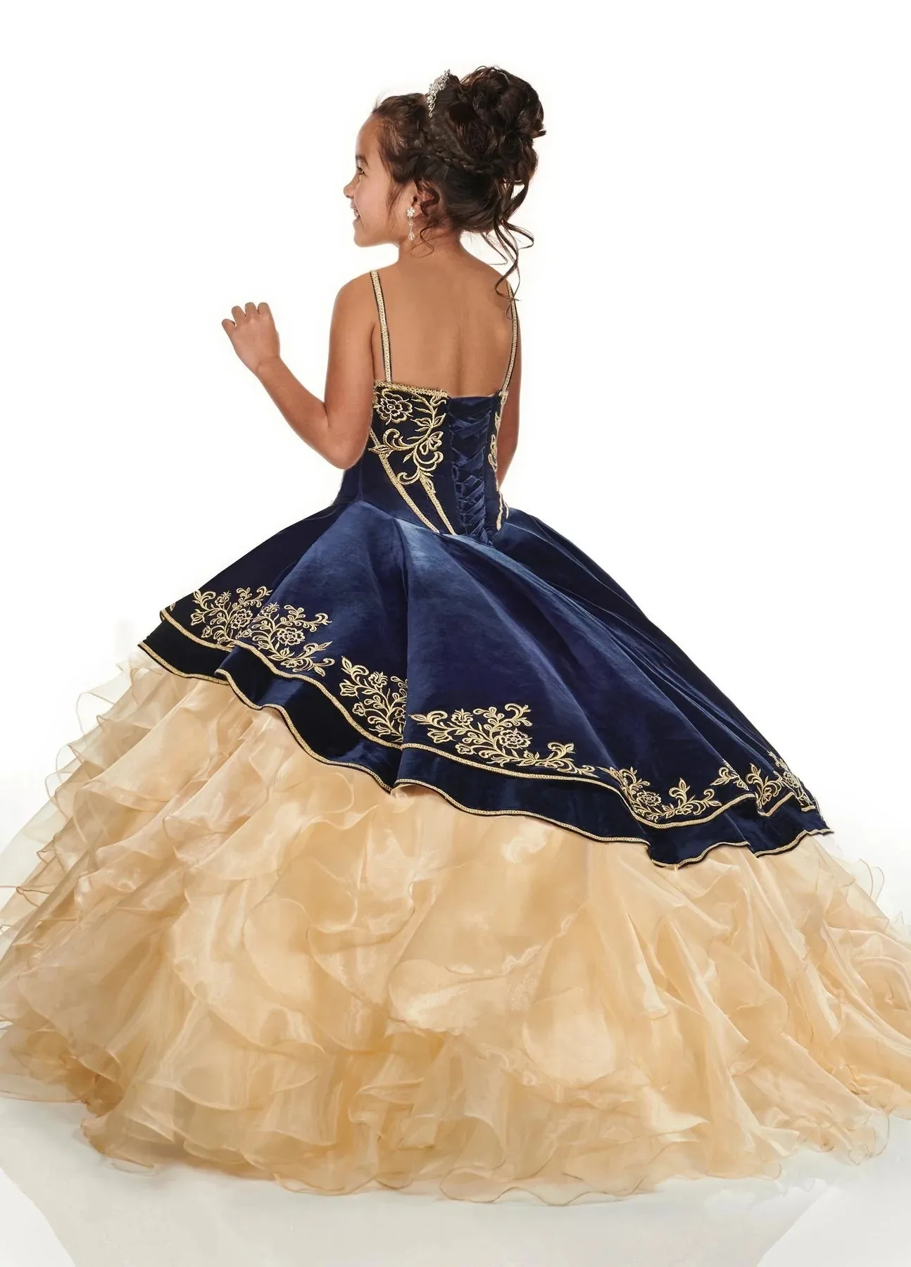 Marineblau Mini Quince anera Kleider Ballkleid Samt Applikationen Blumen mädchen Kleider für Hochzeiten mexikanischen Festzug Kleider Baby