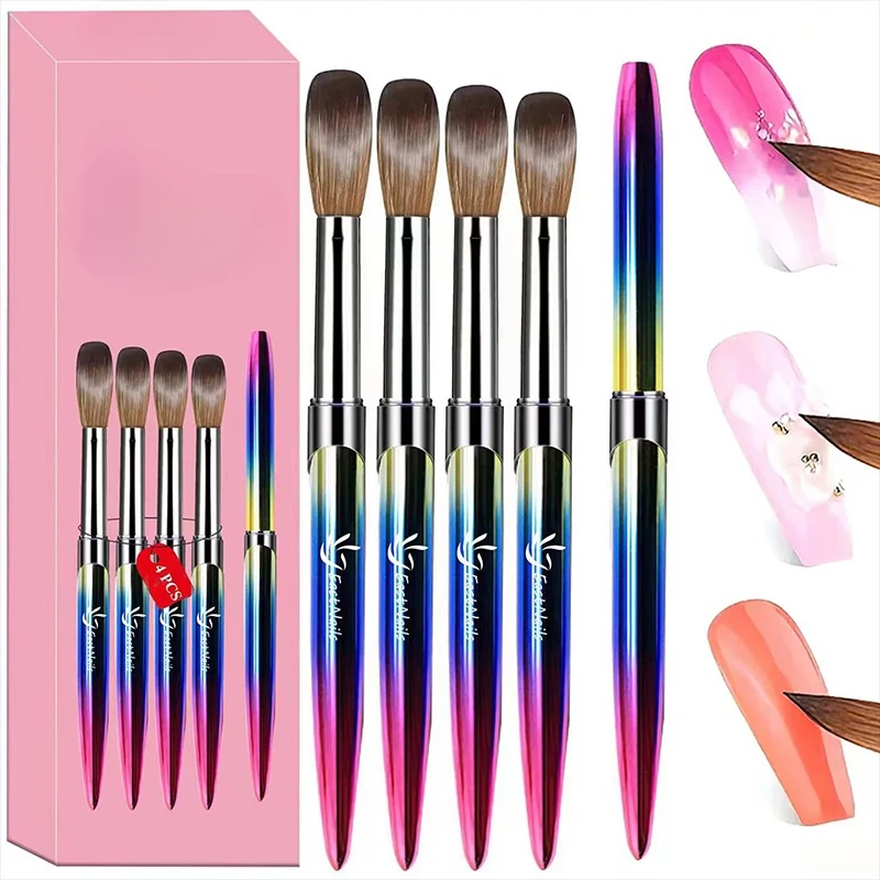 ชุดแปรงทาเล็บก้านโลหะไล่โทนสีคุณภาพระดับพรีเมียม 4 ชิ้น - ด้ามจับตามหลักสรีรศาสตร์ - การออกแบบปั๊มโลหะผสม