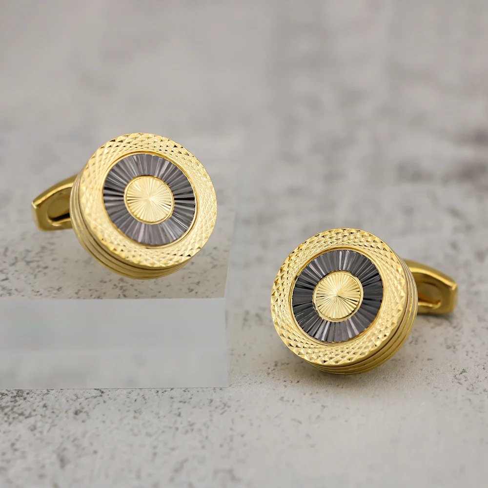 High Quality Brass Material French Shirt Cufflinks Light Luxury And Elegant Double-Layer Electroplated Contrasting Color Design