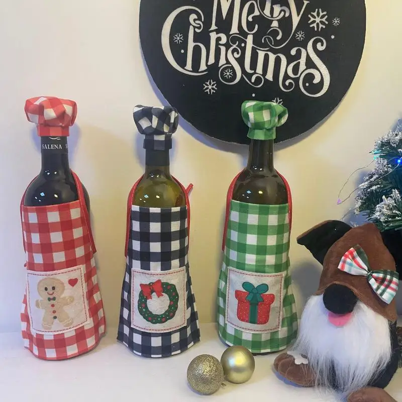 Christmas Decoration Wine Bottle Cover Cute Clothes Dress With Apron Hat For Red Wine Bottle Christmas Supplies And Decorations