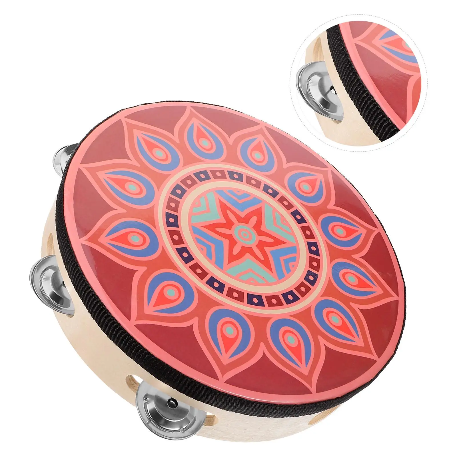 

8 Inch Row Metal Bells Hand Drum Tambourine Drums For Kids Kids Musical Instruments Adult Percussion Performance