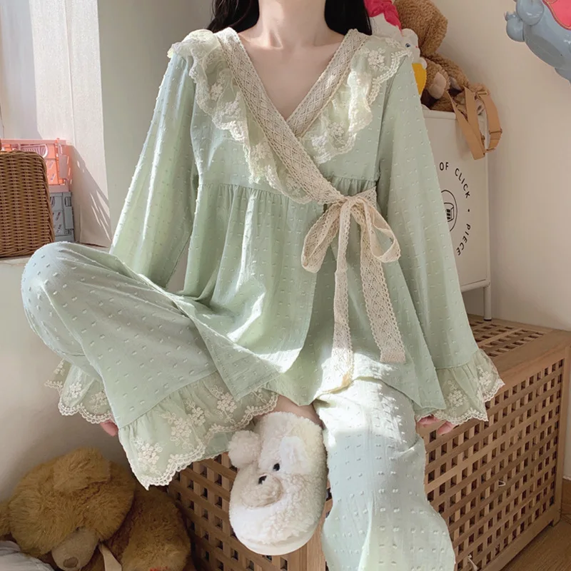 Pajama Pants Princess Sleepwear Lace Pajamas Sleeping Pajamas Women Home Clothes for Women Homewear Home Set Female Cute Pjs - view 5