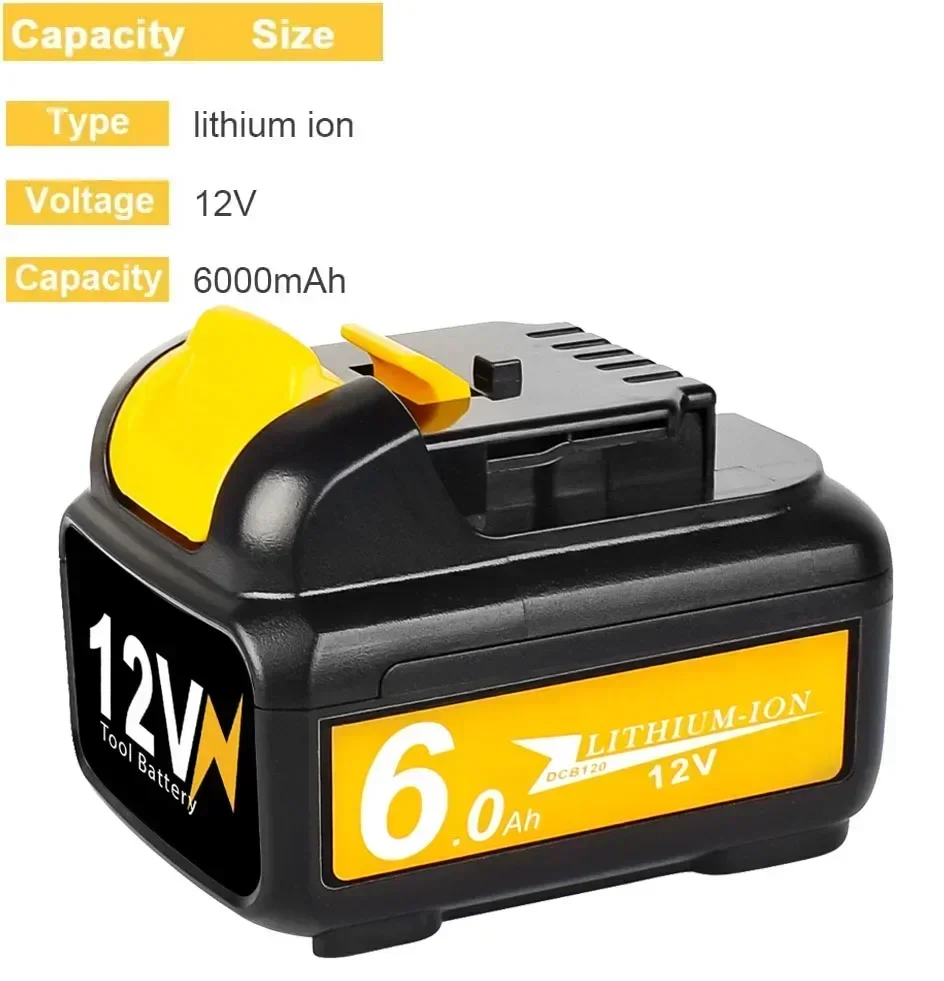 NEW2024 NEW2024 12V 6000mAh Battery For Dewalt Rechargeable Battery DCB120 DCB127 DCB121 DCB119 DCR020-GB DCF815D2 Power Tool Ba