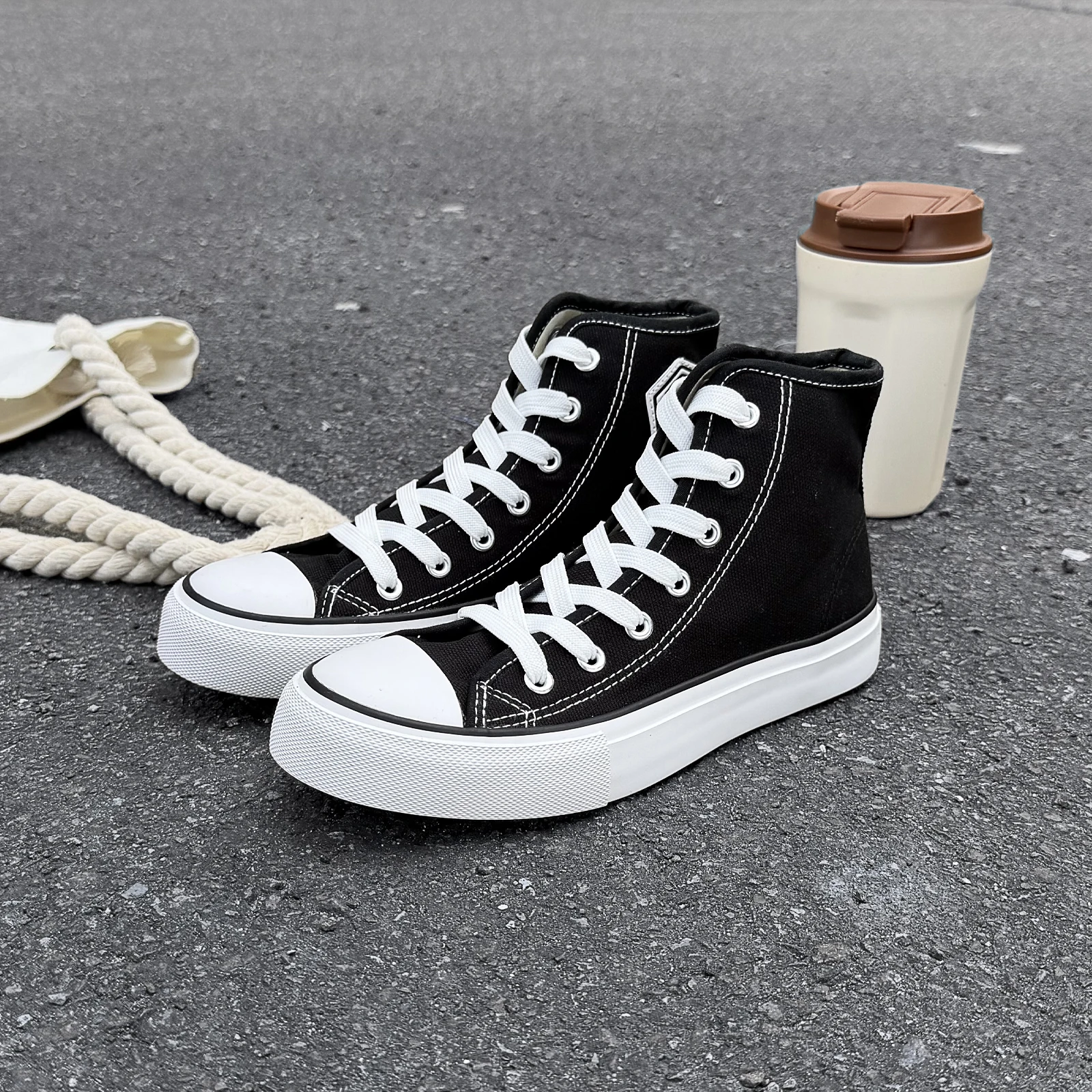 WZ010 OPOEE Comfort Fashionable Youth Canvas Shoes High Top Lace up Korean Version Trendy Board Shoes Breathable Children's Shoe