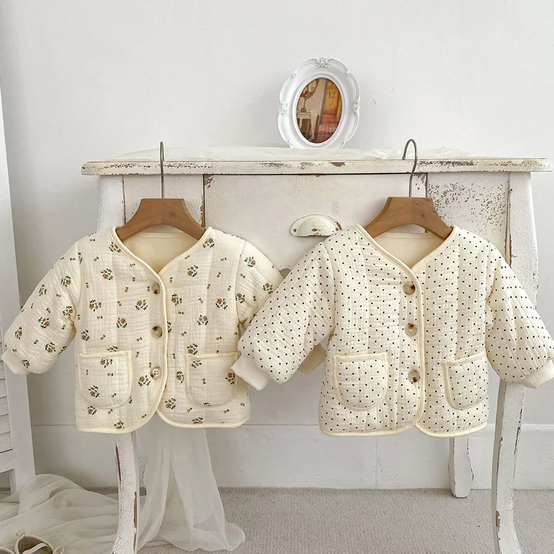 Winter Toddler Baby Girl Thicken Warm Jacket Floral Newborn Baby Girls Plush Cardigan Coat Children Thicken Warm Clothes