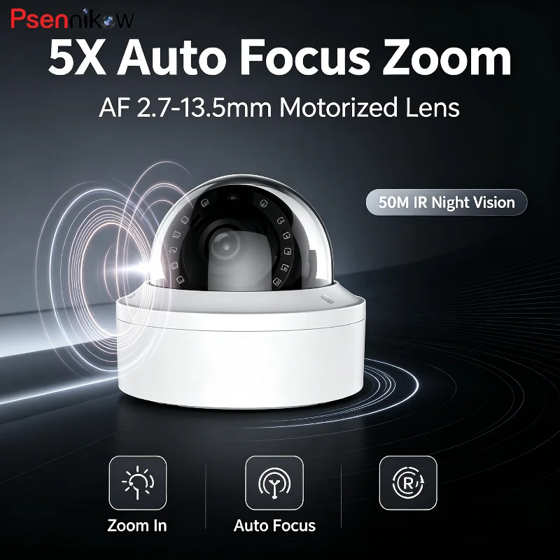 Psennikow 8MP 5X Zoom POE IP Camera Outdoor 50m IR Night Vision Metal Dome CCTV Security Protection 4MP Video Surveillance