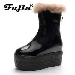 Fujin 10cm 12cm stivali al ginocchio in pelle microfibra donna primavera moderna piattaforma zeppe inverno autunno scarpe peluche autunno moda