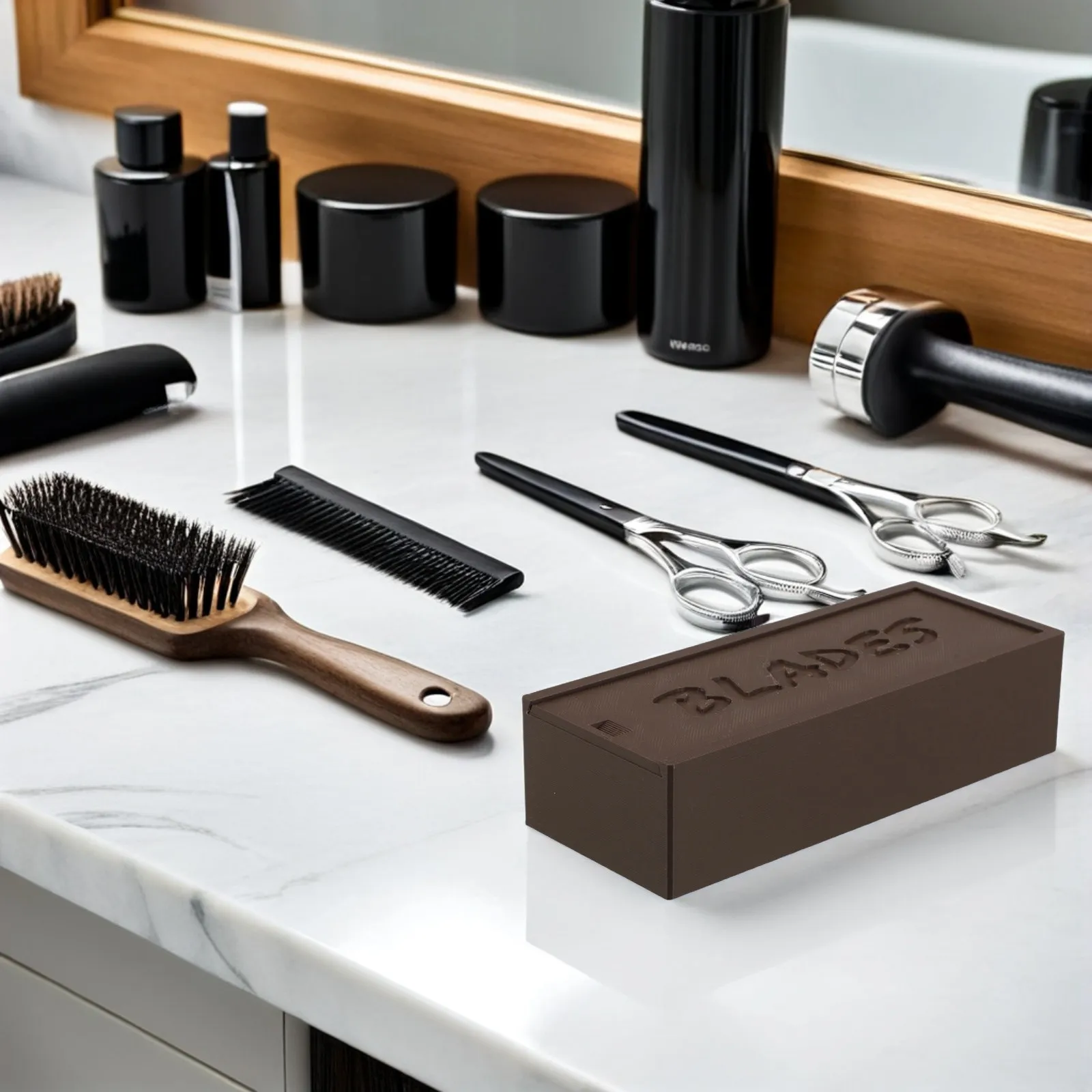 Plastic Brown Blade Holder Double Compartment Blade Storage Box Organizer for Home Barber Clipper Shaving Accessories Use