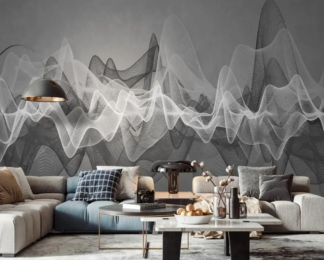 Custom Wallpaper photos abstract line smoke gray TV background wall Mural home decoration living room bedroom 3D Wallpaper
