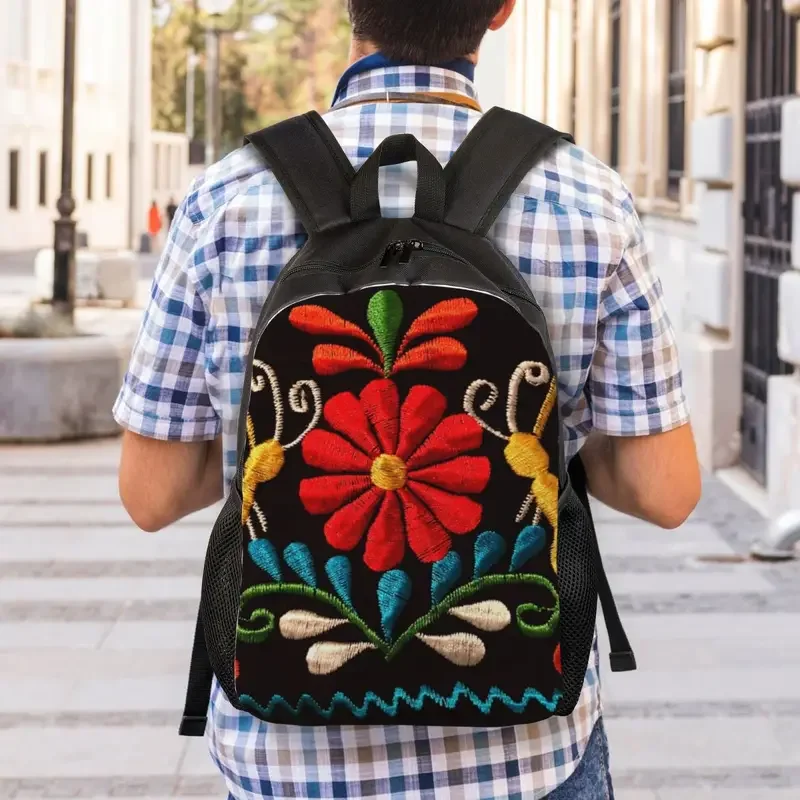 Custom Mexican Vlinders En Bloem Rugzak Otomi Borduurwerk Art College School Reistas Boekentas Past 15 Inch Laptop