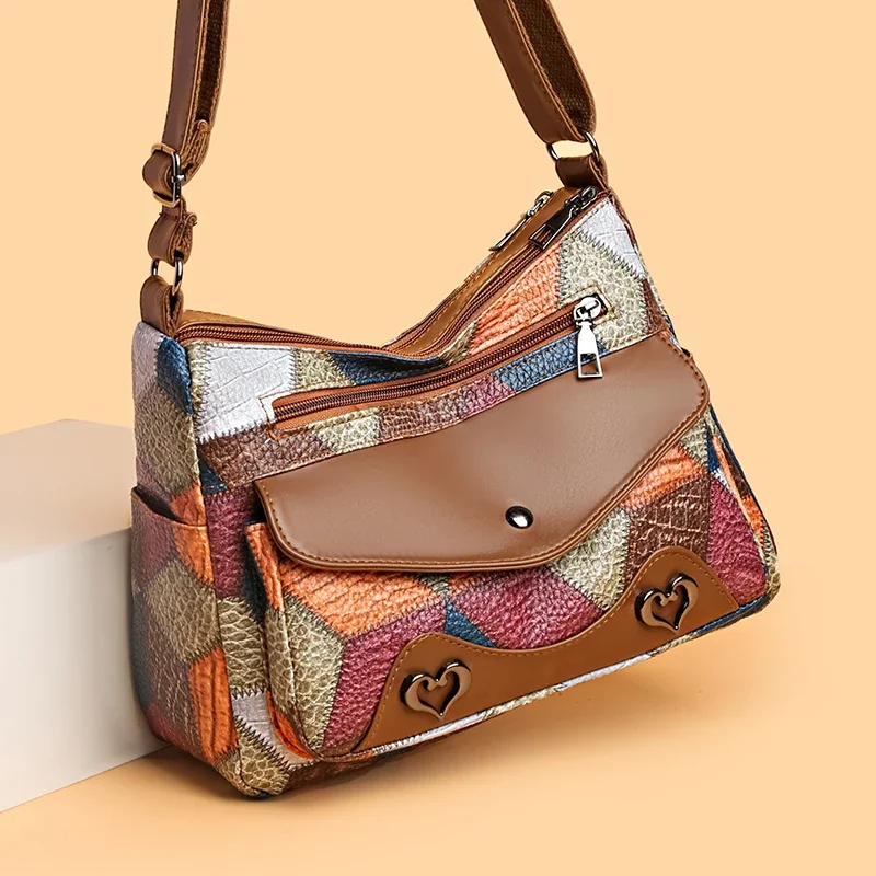 

Vintage Underarm Shoulder Bags PU for Women Simple Style Female Bag Purse Solid Color blocking Leather Armpit Handbag Crossbody