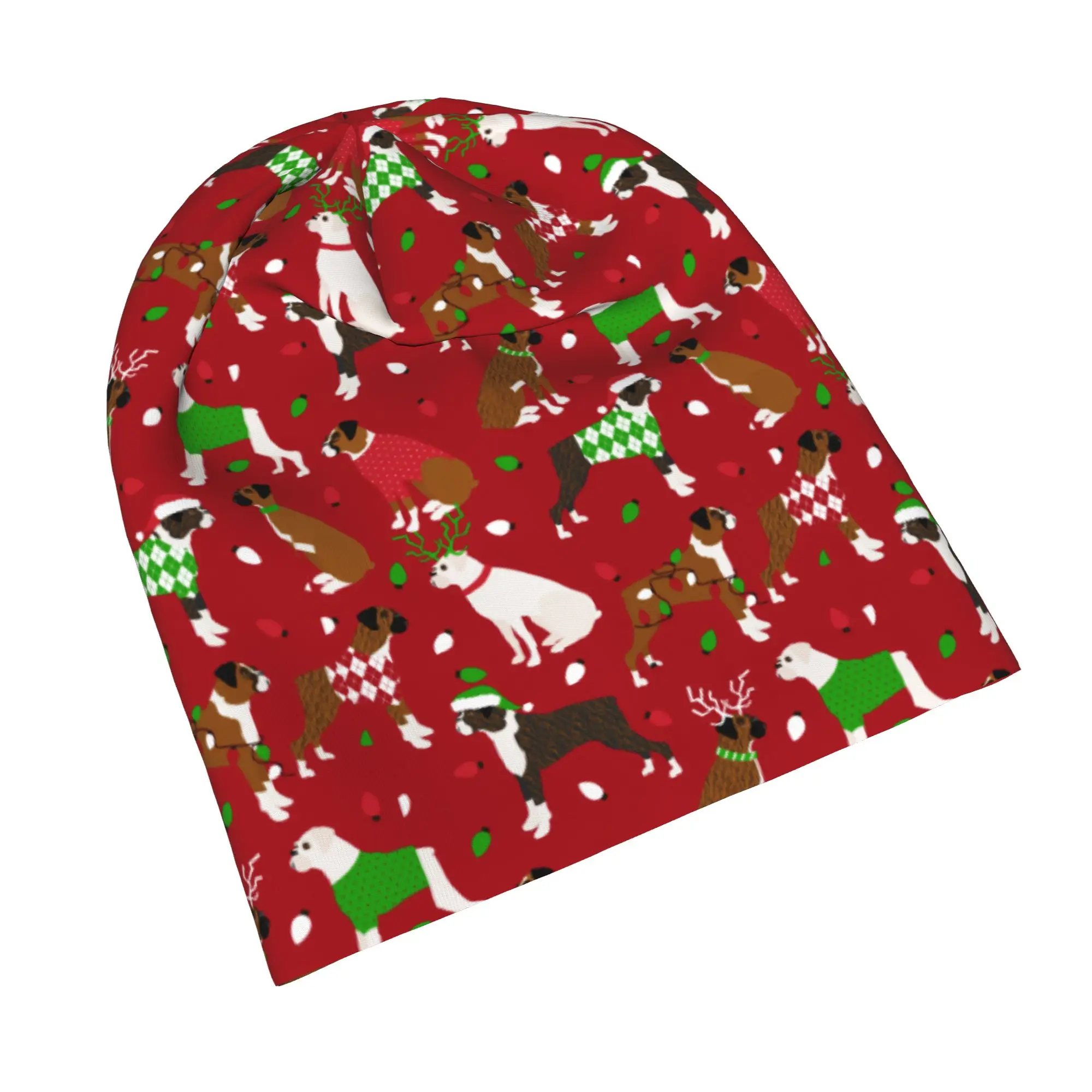 Christmas Boxer Dog Caps  Cool Adult Outdoor Skullies Beanies Hat Spring Warm Dual-use Bonnet Knitted Hat