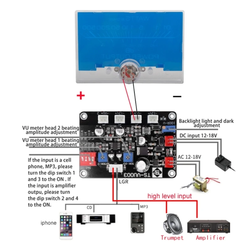 Digital Power-Meter แผง VU Meter 6-12V หลอดไฟด้านหลังการบันทึกไฟล์เสียงระดับเมตรสำหรับเครื่องขยายเสียงลำโพง