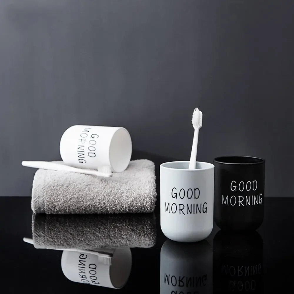 

Good Morning Mouthwash Cup Toothbrush Toothpaste Holder Cup Travel Washing Cup Water Mug Bathroom Tumblers Bathroom Accessories