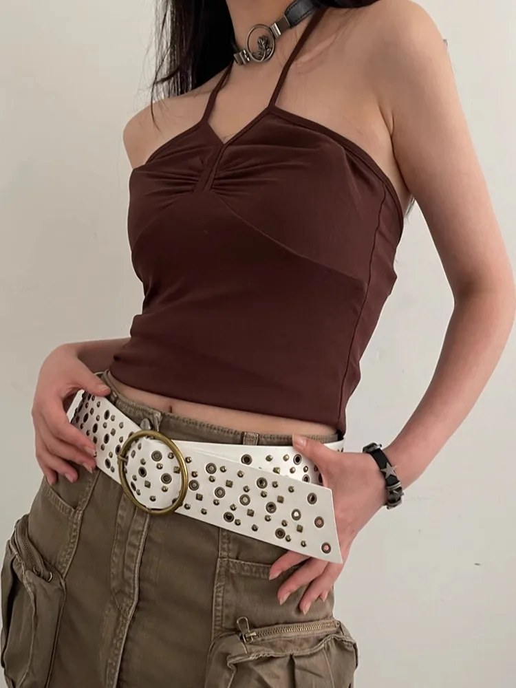 Cinturón Retro estilo N para mujer, cinturón ancho con remaches, colocación de pantalones vaqueros, sensación de alta calidad, 2024