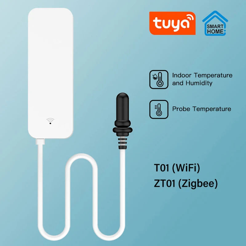

Tuya WiFi Temperature Humidity Sensor With External Probe for Smart Home Hygrometer APP Monitoring for Plants Aquarium