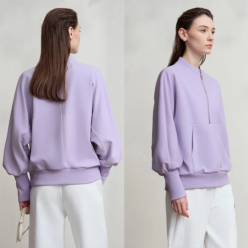 AMII المرأة هوديي عادية القطن فضفاض الوقوف طوق Batwing كم بلوزات للنساء 2025 الخريف كم طويل بلايز 12543116 #6