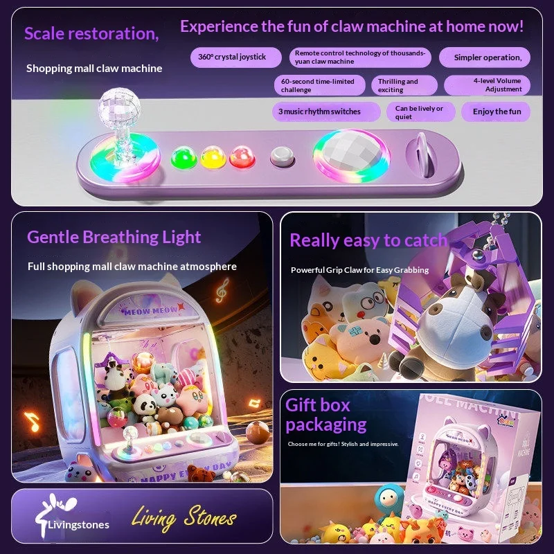 Living Stones Kids Claw Machine For Girls German Quality Home Use Coin Operated With Cartoon Music Dynamic Lights Strong Claw