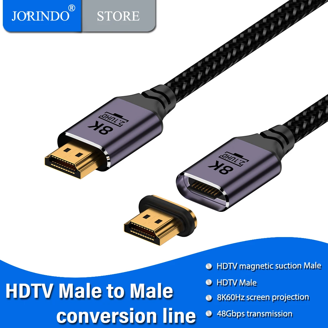 JORINDO HDTV Male to Male Magnetic extension cord,HDTV Compatible 2.1 Magnetic Adapter 8K60HZ Screen projection 48Gbps Connector