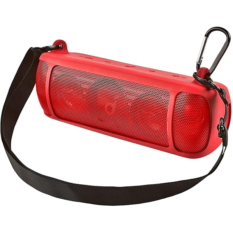 Silicone Case for Motion+ Bluetooth Speaker Waterproof Rubber Travel Carry Pouch with Carabiner(Red)