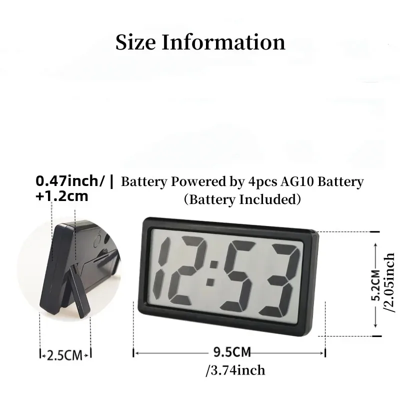 1pc Mini Battery Powered Digital Desk Clock Time Date 12-hour Display Table Clock  Wall-mounted LCD Clock With 4Pcs AG10 Battery