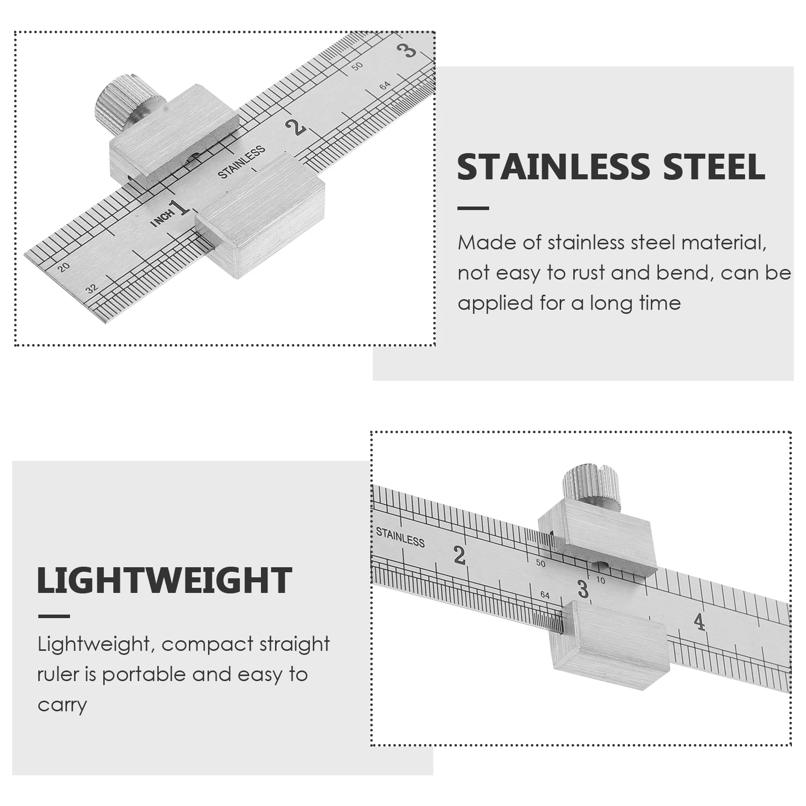 

Thickened Stainless Steel Ruler Precision Measuring Tool Durable Height Depth Measurement Portable Drawing Scale for School