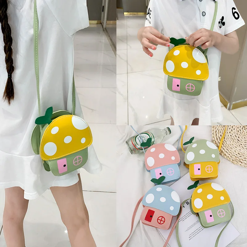 Cute New Mushroom Small House Children\'s Bags Fashion Cartoon Girls Crossbody Baby Princess Coin Bags Kids Travel Small Bag Gift