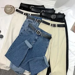 Loose  Jeans Mujer Retro Vintage Straight High Waist Jeans Women Boyfriend Mom Street Denim Jeans with Belt