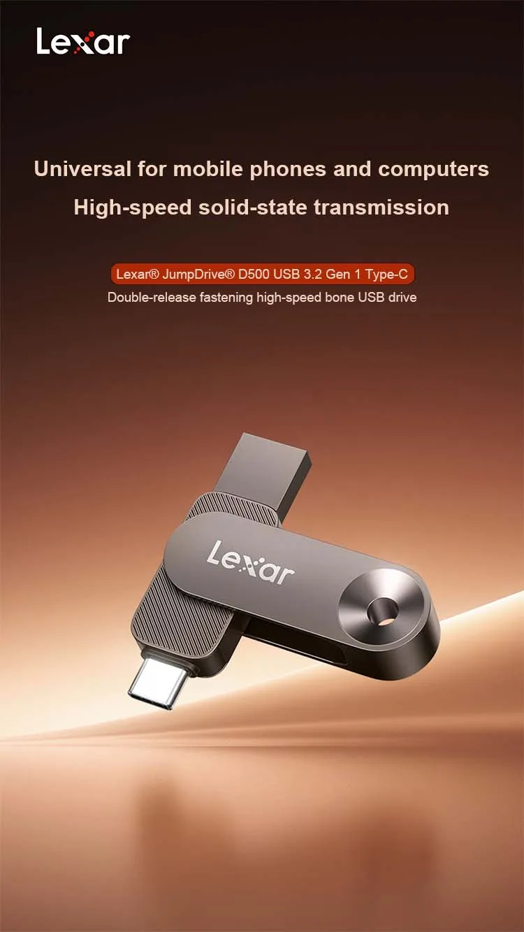 Lexar JumpDrive D500 USB3.2 Gen1 400 MB/s Typ-C USB-A 2-in-1 Solid-State-Stick 128 GB 256 GB 512 GB 1 TB für Telefon, Laptop, PC – Detail 1