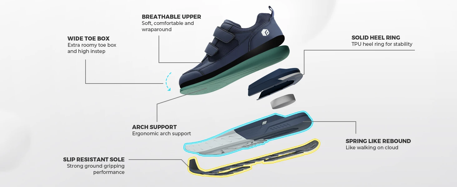 FitVille Wide Walking Shoes Hook Loop Orthopedic Man Casual Sneakers for Swollen Feet Neuropathy Comfort Sport Shoes for Men