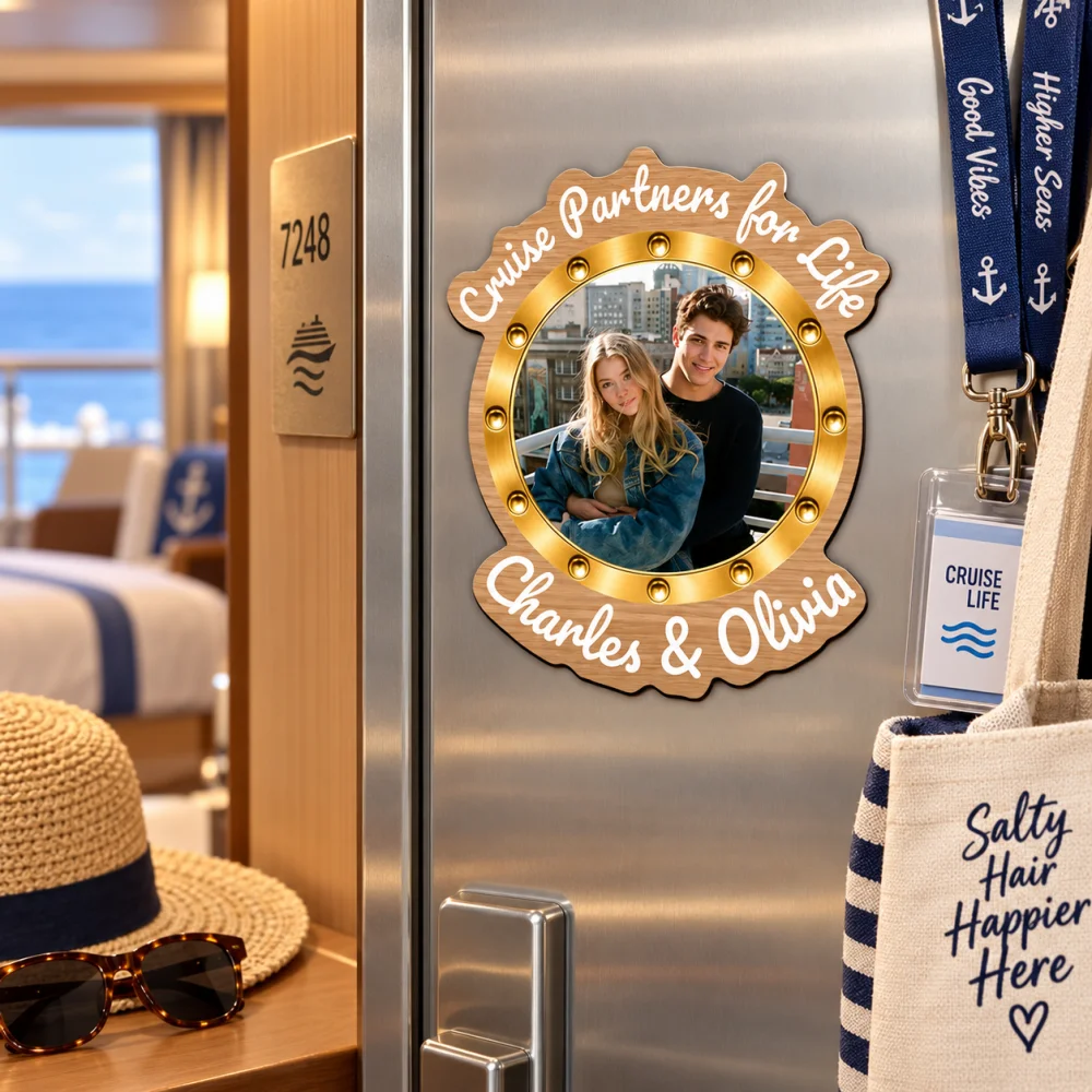 1Pc Personalized Cruise Door Magnet Custom Photo Text Porthole Sign for Cabin Door Decor Couple Gift Cruise Vacation Keepsake