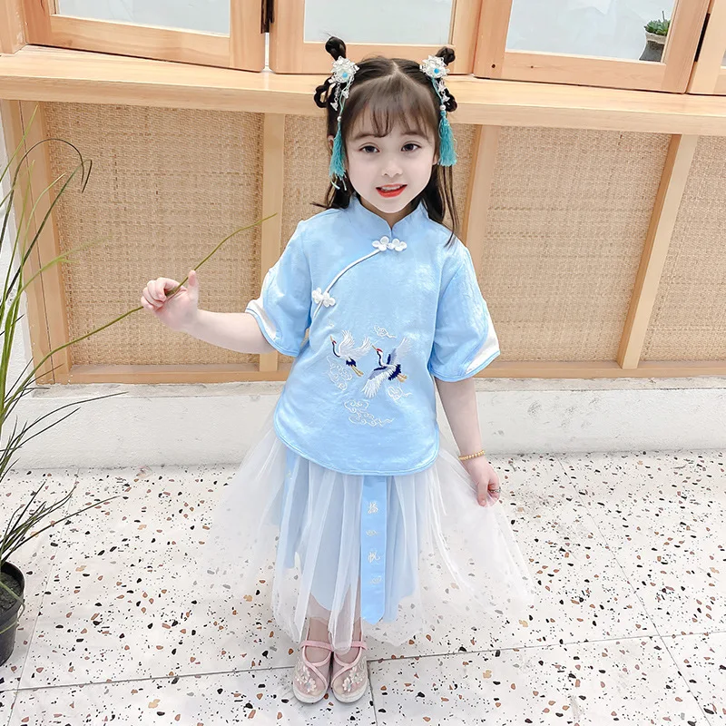 New Boys And Girls Chinese Style Ancient Embroidery Tang Suit Traditional Vintage Red Hanfu Two Piece Set Role Play Kid Costume