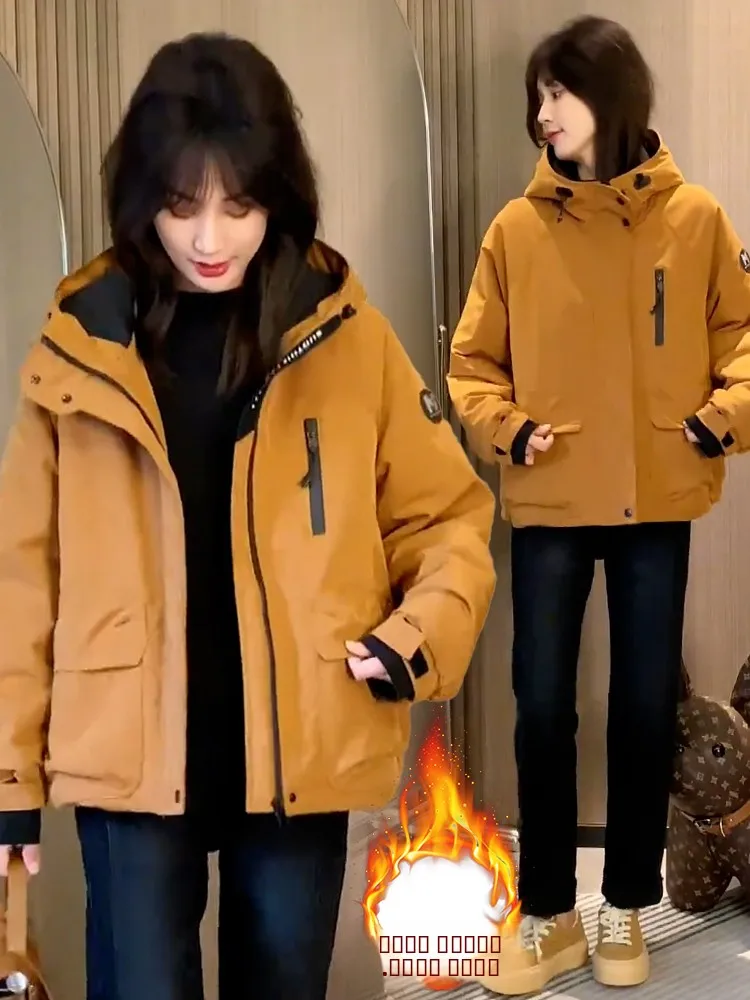 

Women's Fce Lined Thiened Hooded Jaet Korean Sle Faionable Versatile ort Coat Warm Commute Sle Loose Fit