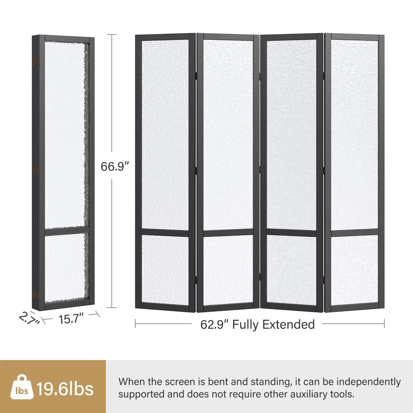 4 Panel Acrylic Room Divider Privacy Sn - Freestanding Frosted Translucent Partition, Lightweight ern for Home Office