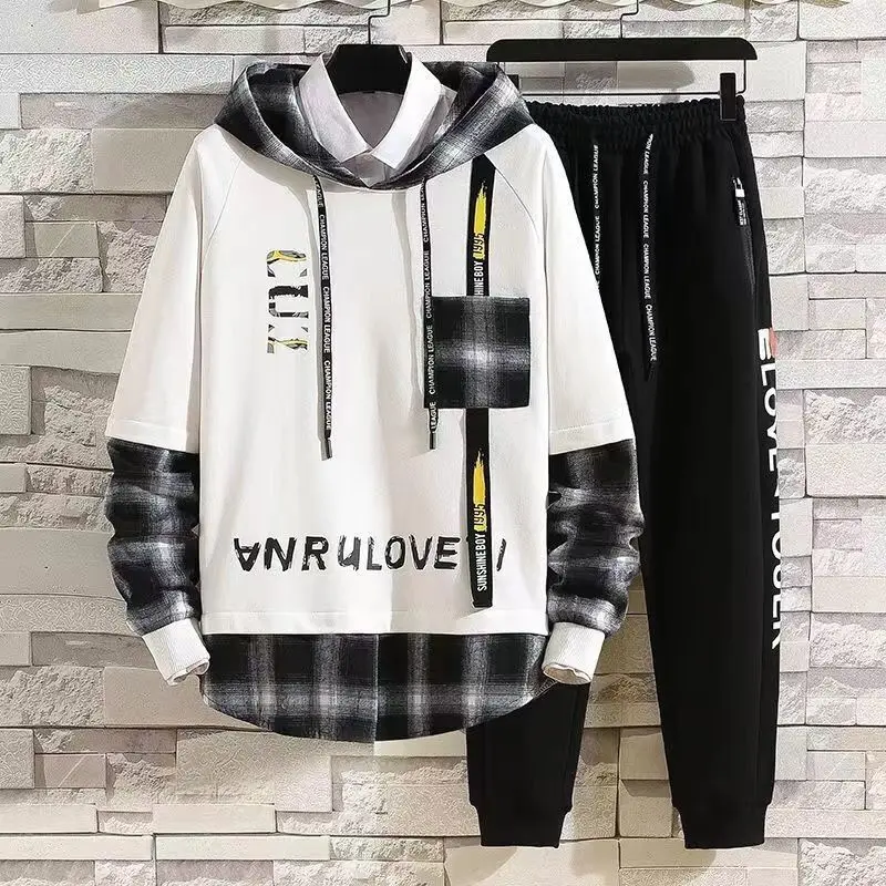 Kpop Cool Basic Pants Sets Chic Long Sleeve Top Stretch Spring Male T Shirt Hooded Sweatshirt Casual Autumn Slim Fit 2024 Trend