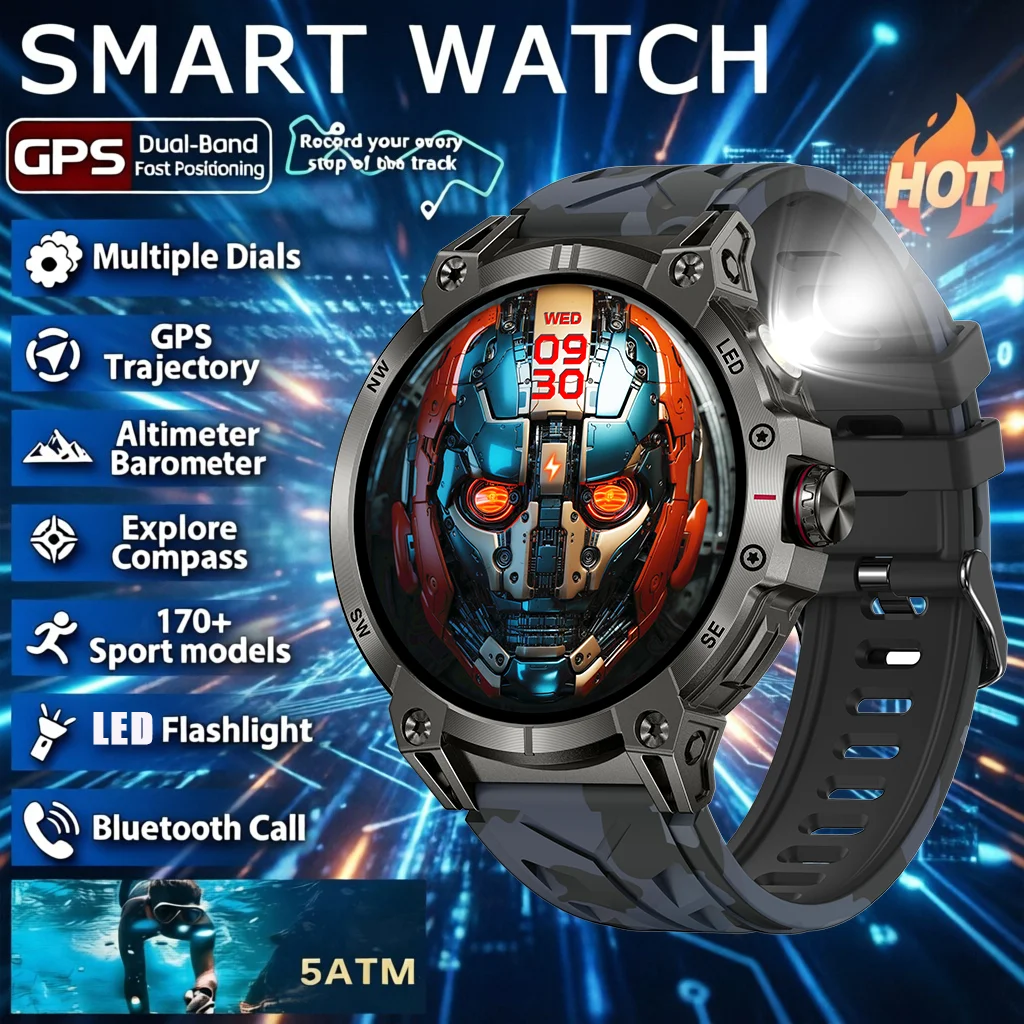 

2026 new 1.80''hd screen Smart Watch 760mAh Large battery Bluetooth call Health monitoring Sports Modes Waterproof GPS Compass