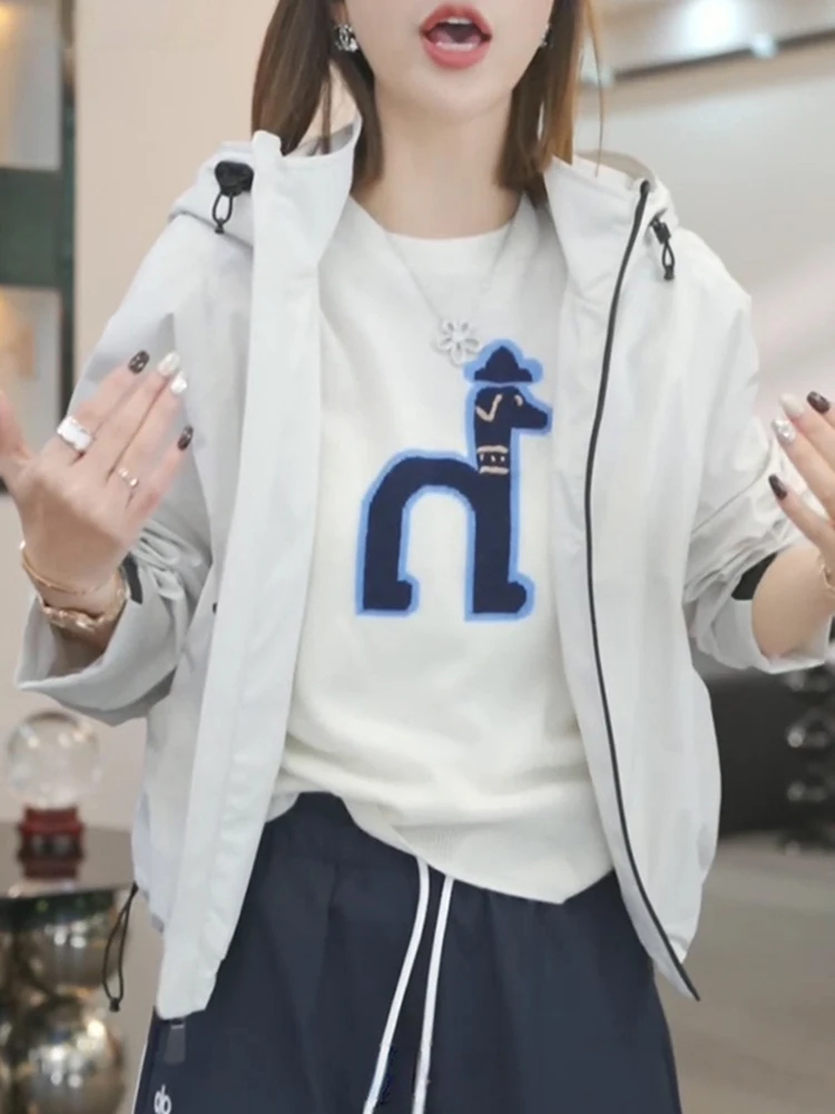 

Casual Faionable Hooded Jaet Women's Trendy Outerwear Breathable Long Sve Zipper Closure Color Straight Cut Coat