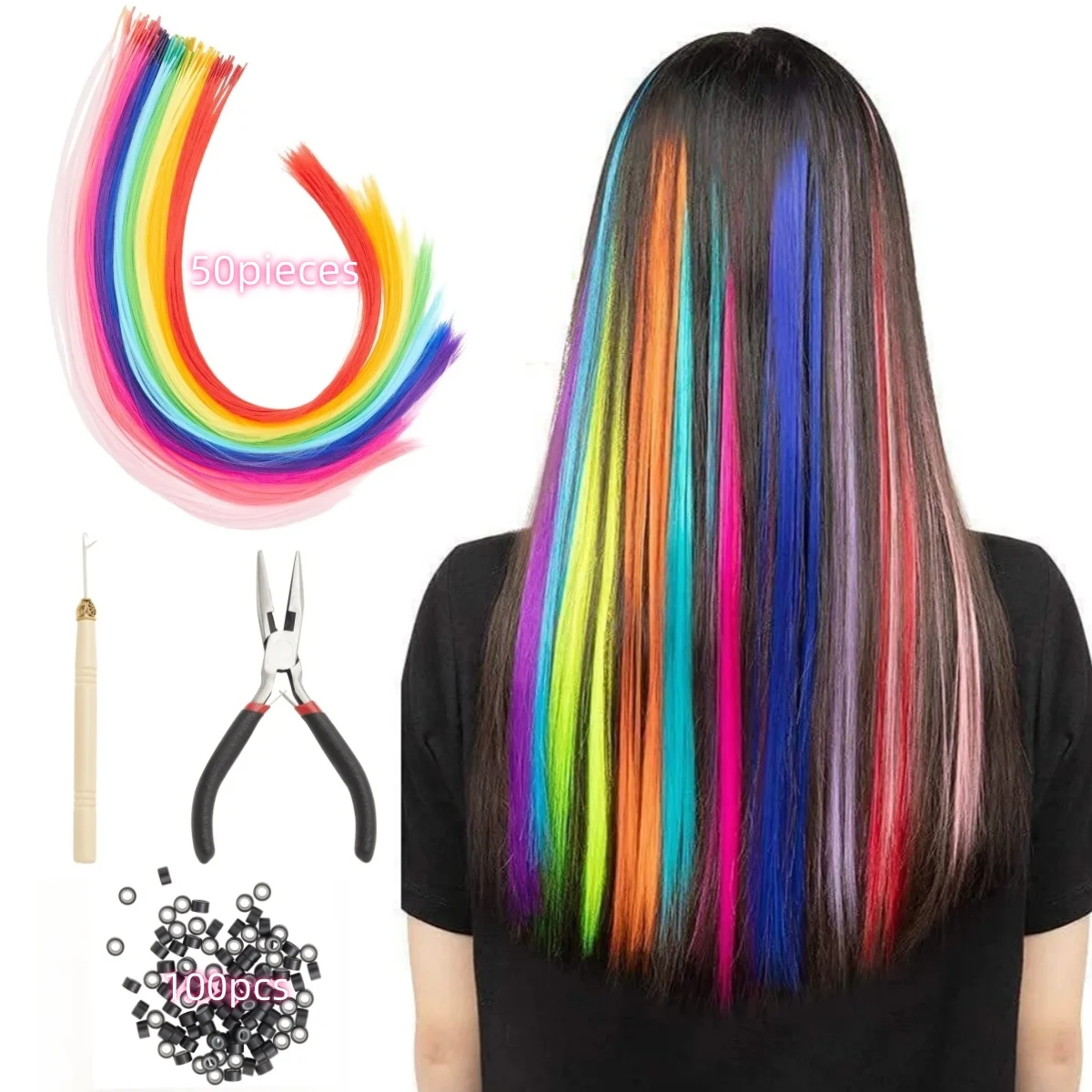 

Hair Extension Tools Kit with Rainbow I Tip Synthetic Hair Festival Daily Styling Highlight Wig Pieces Cosplay Wig for Women