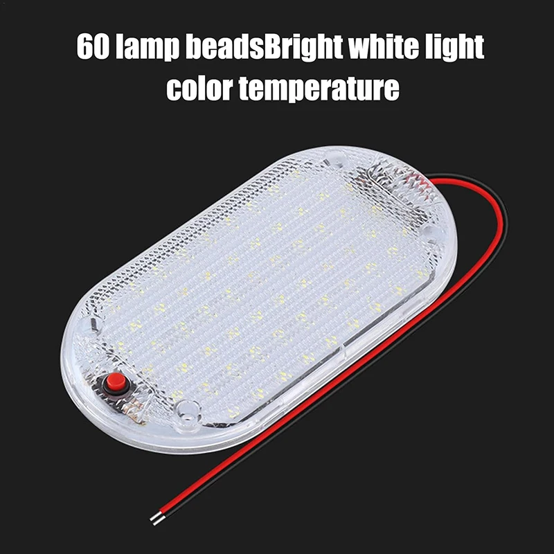 Ultrathin Oval 60LEDs Car Compartment Light With Switch High Bright RV Indoor Light DC 12-80V Cab Reading Light For Truck Camper