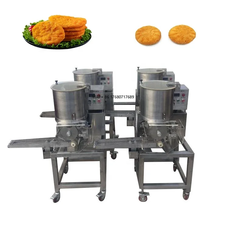 

Automatic Hamburger Burger Meatloaf Patty Making Forming Battering Breading Crumbing Machine Chicken Meat Cutlet Making Machine