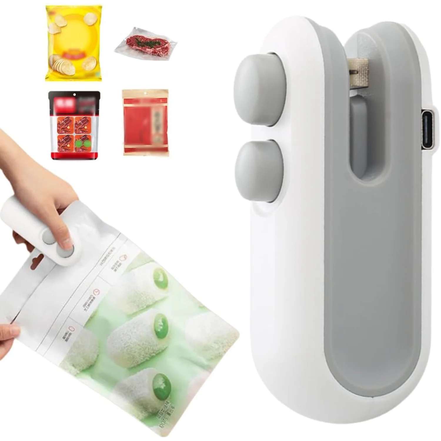 Bag Sealer,2 in 1 Portable  Mini Sealer with And Magnet,Household Usb Rechargeable Resealer for Plastic Bags Snack