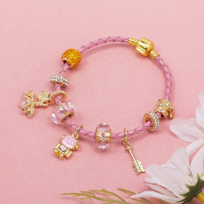 Cross border Golden Firefly Robot Lover Friend Bracelet Weaving Hand Rope Valentine's Day Lover Leather Rope Bracelet