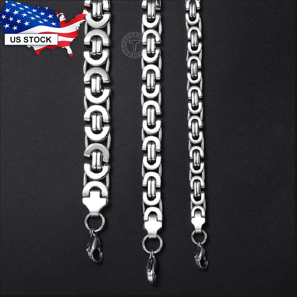 Davieslee 7/9/11mm Mens Silver Color Flat Byzantine Link Bracelet Stainless Steel Chain Fashion Jewelry Dropshipping LKB37