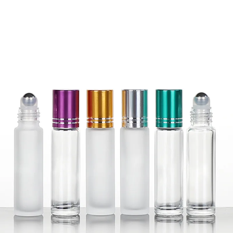 30Pieces/Lot 10ml Transparent Tangent Line Essential Oil Bottle Glass Perfume Roll on Bottle with Stainless Steel Glass Ball