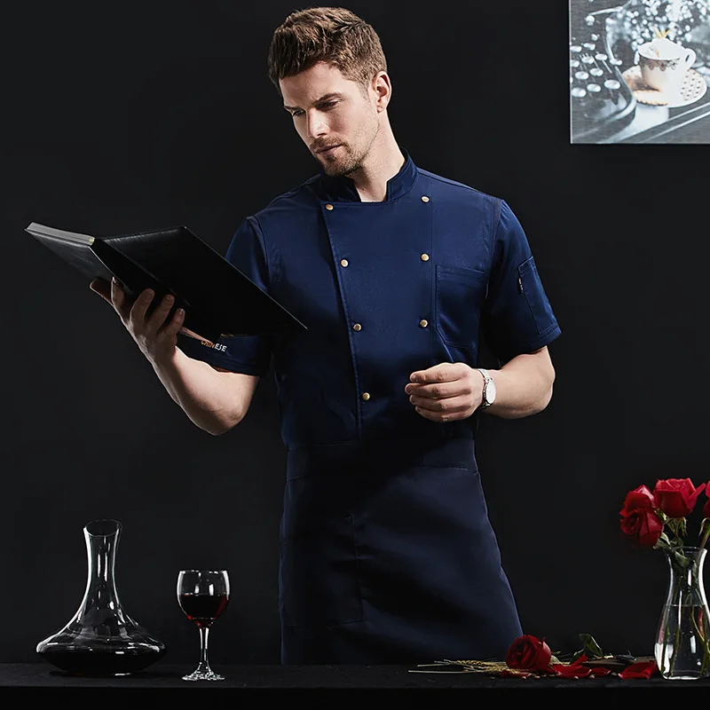 

Summer chef workwear for men, short-sleeved, thin, breathable, sweat-absorbent, suitable for hotel and restaurant kitchens, brea