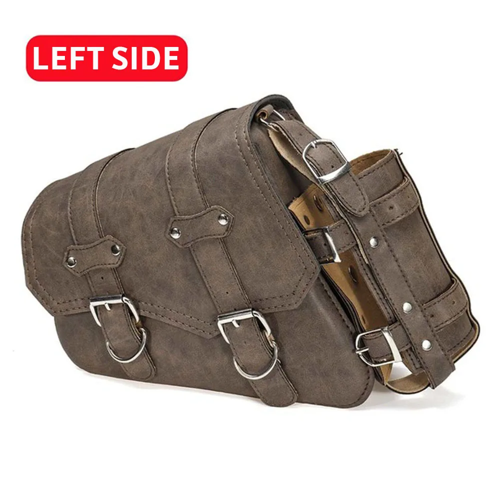 1 Stuks Vintage Bruine Motorfiets Zijtas Bagage En Flessenhouder Pu Leer Universeel Voor De Meeste Auto Rechts Of Links